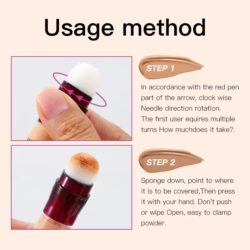 New Sponge Head Concealer for Dark Circles Freckles Acne Pigmentation and Blemishes Long Lasting Moisturizing Liquid Foundation.